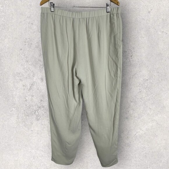 Eileen Fisher 100% Silk White Elastic Waist Pants Womens Size Large Straight - Picture 3 of 11